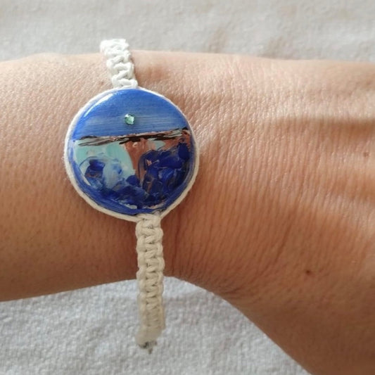 Bracciale con ceramica in cotone bianco con paesaggio