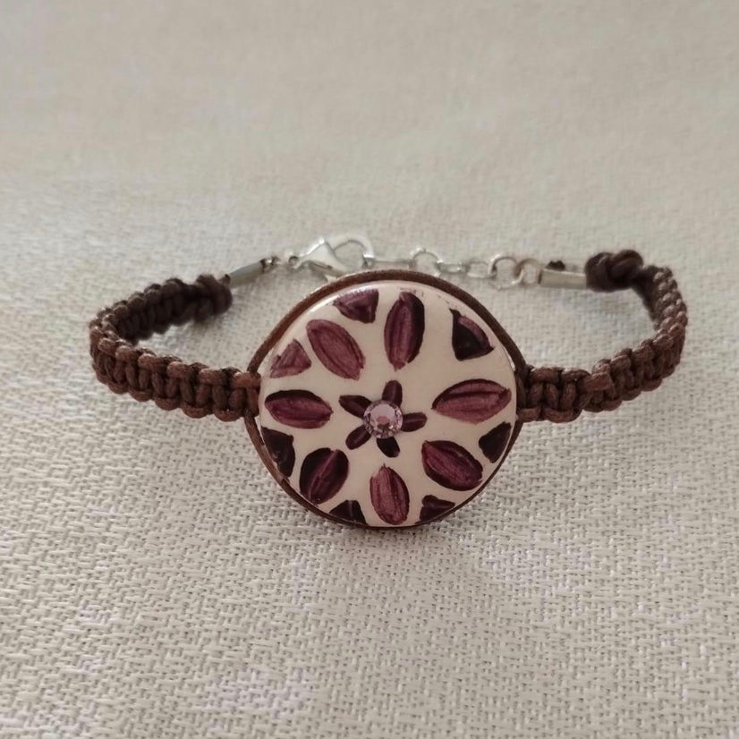 Bracciale cammello con fiore prugna